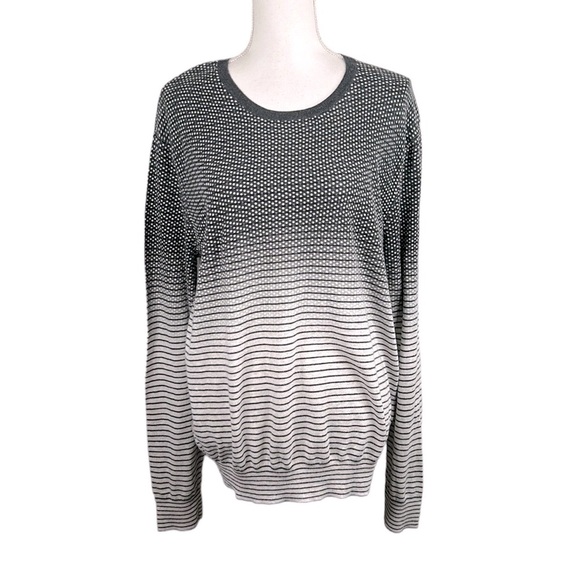 Vince Sweaters - Vince Cashmere Blend Gray Striped Polka Dot Long Sleeve Sweater Size XL